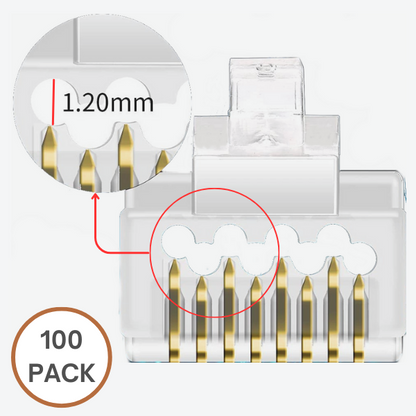 Bold CAT6A, CAT6 Pass-Through RJ45 Connectors, for 23 AWG Solid or Stranded UTP Cables (Modular Plugs, Ethernet Plugs, Network Connectors, Category 6 Connectors)