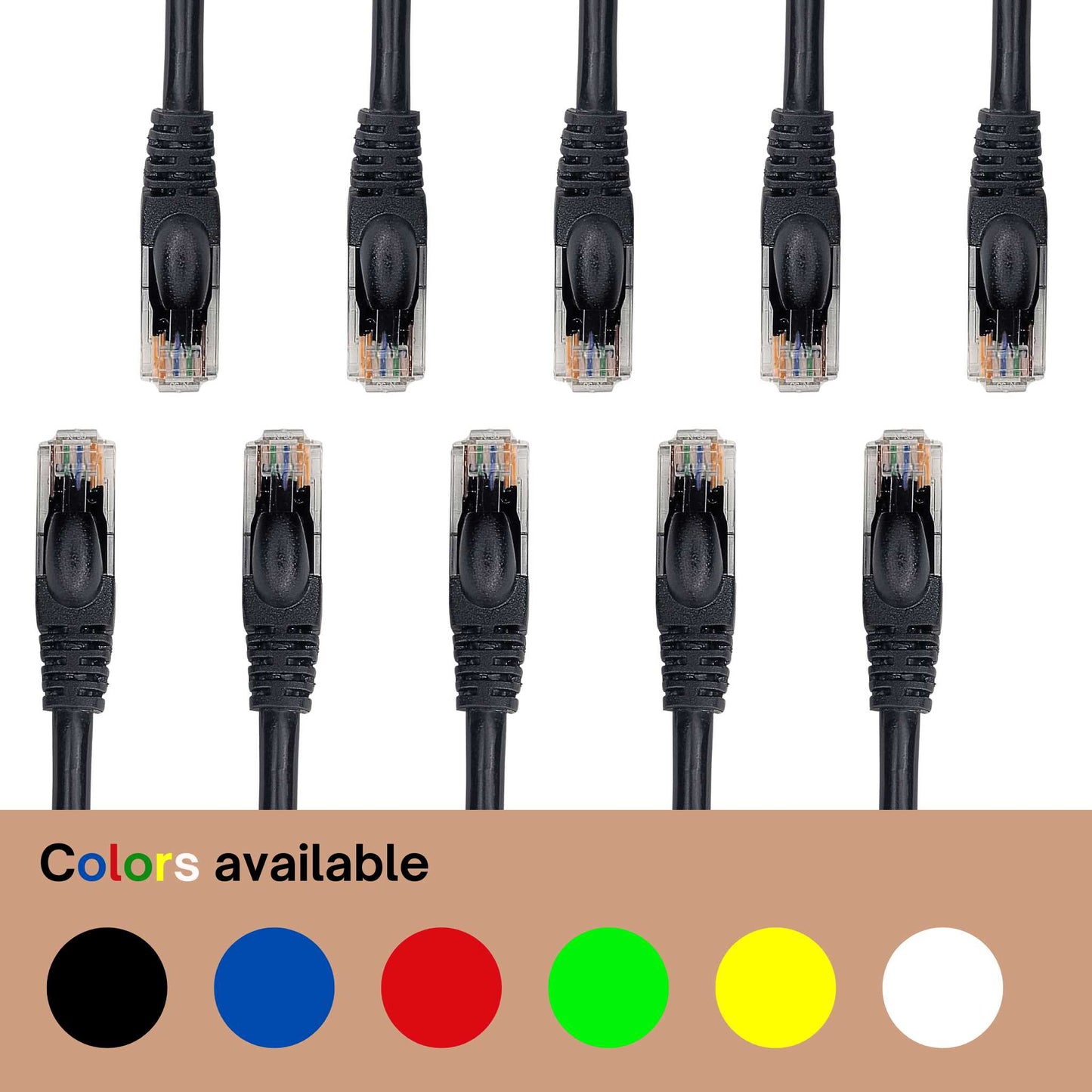 Cat 6 Ethernet Cable - High-Speed Ethernet Cable 10Gbps (Internet Cable, Network Cable, Cat6 Patch Cable, Patch Cord, Data Cable) Black/Blue/Red/Green/Yellow/White 10-Pack