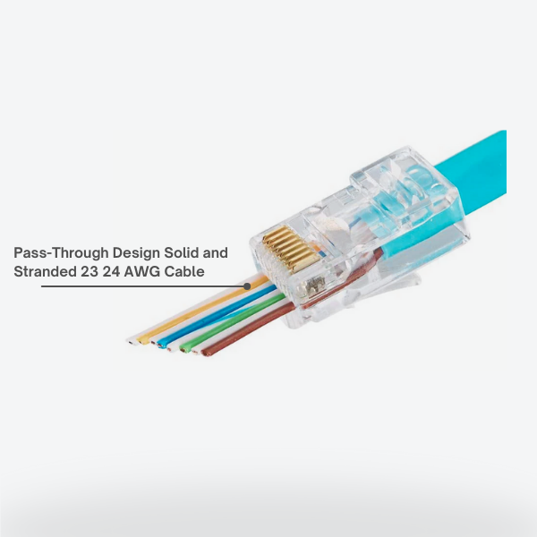 CAT6 RJ45 Connectors, Pass-Through (Modular Plugs, Ethernet Plugs, Network Connectors, Category 6 Connectors) for 23-24 AWG Solid or Stranded UTP Cables