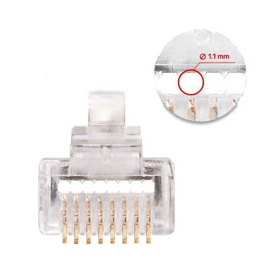 CAT6 RJ45 Connectors, Pass-Through (Modular Plugs, Ethernet Plugs, Network Connectors, Category 6 Connectors) for 23-24 AWG Solid or Stranded UTP Cables