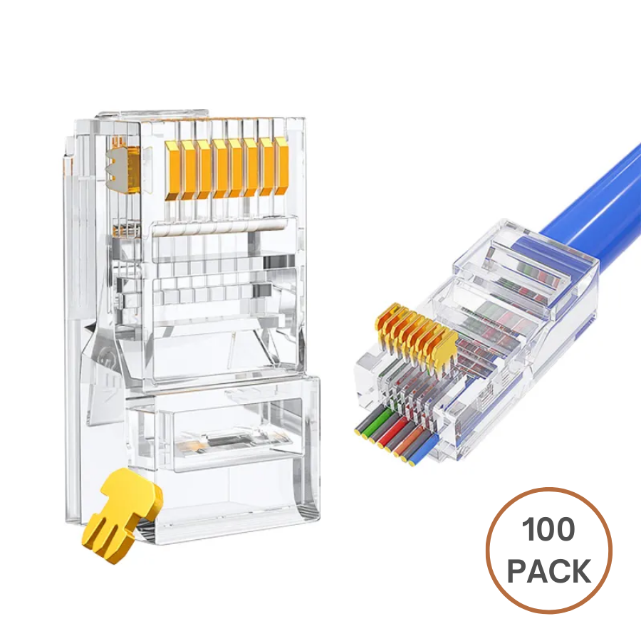 CAT6 RJ45 Connectors, Pass-Through (Modular Plugs, Ethernet Plugs, Network Connectors, Category 6 Connectors) for 23-24 AWG Solid or Stranded UTP Cables