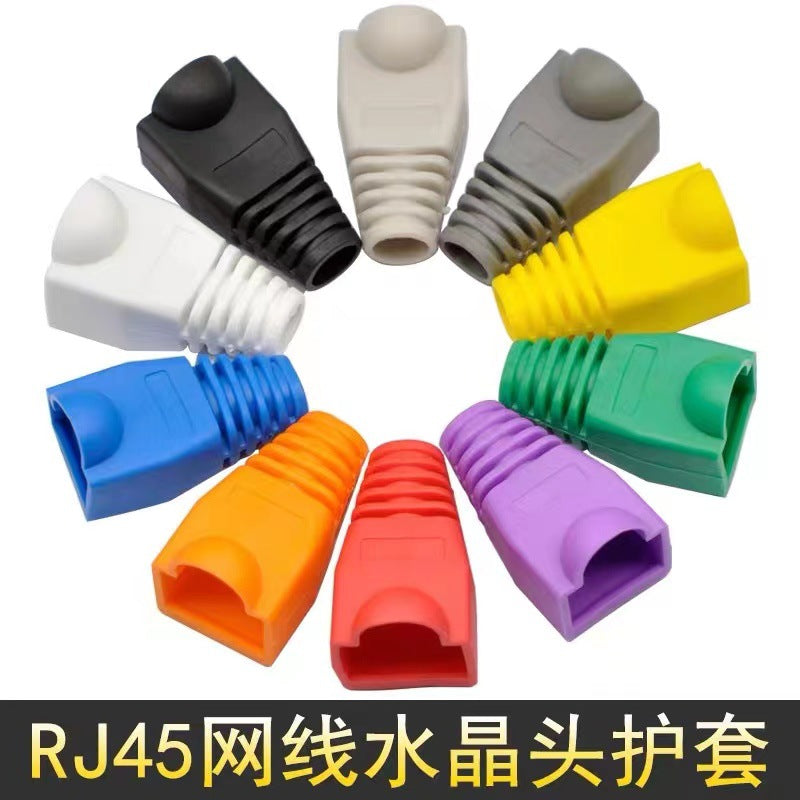 Strain relief boots with soft plastic, designed for Ethernet RJ45 cable connectors, compatible with CAT5, CAT5E, CAT6, and CAT6A Connectors.